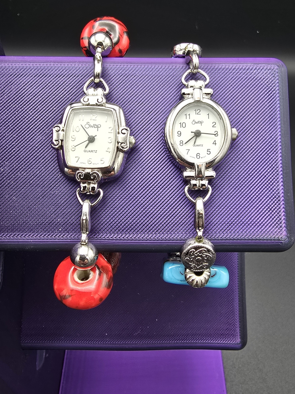 Women's Swap Watch Bundle - Bracelet Watches with Red and Turquoise Beads